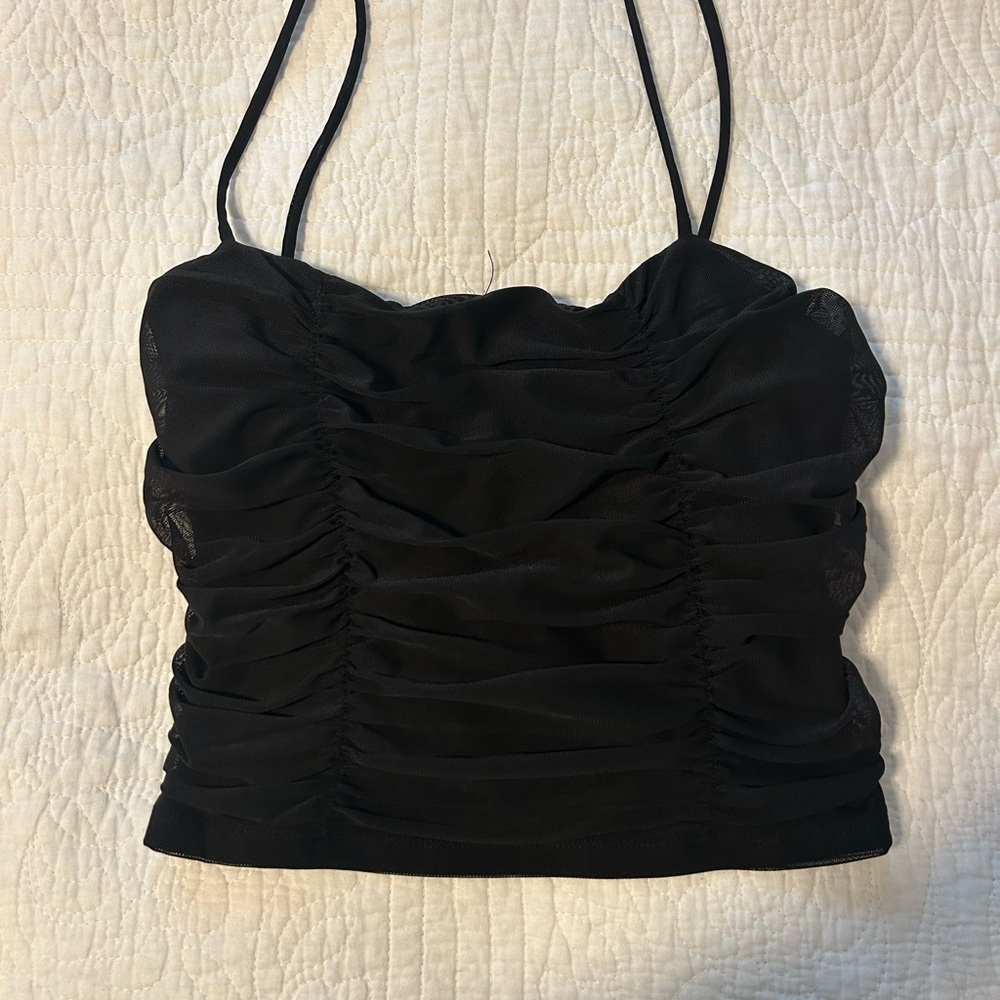 Black Fitted Ruched Top